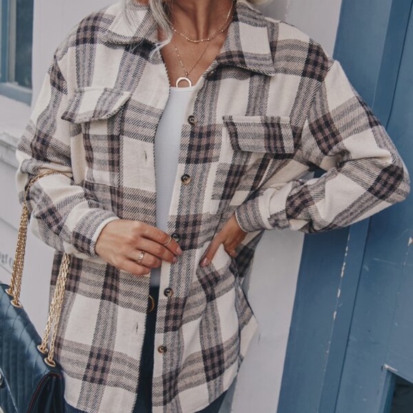 Cozy Plaid Button up Oversized Jacket Shacket Boyfriend - Picture 2 of 4
